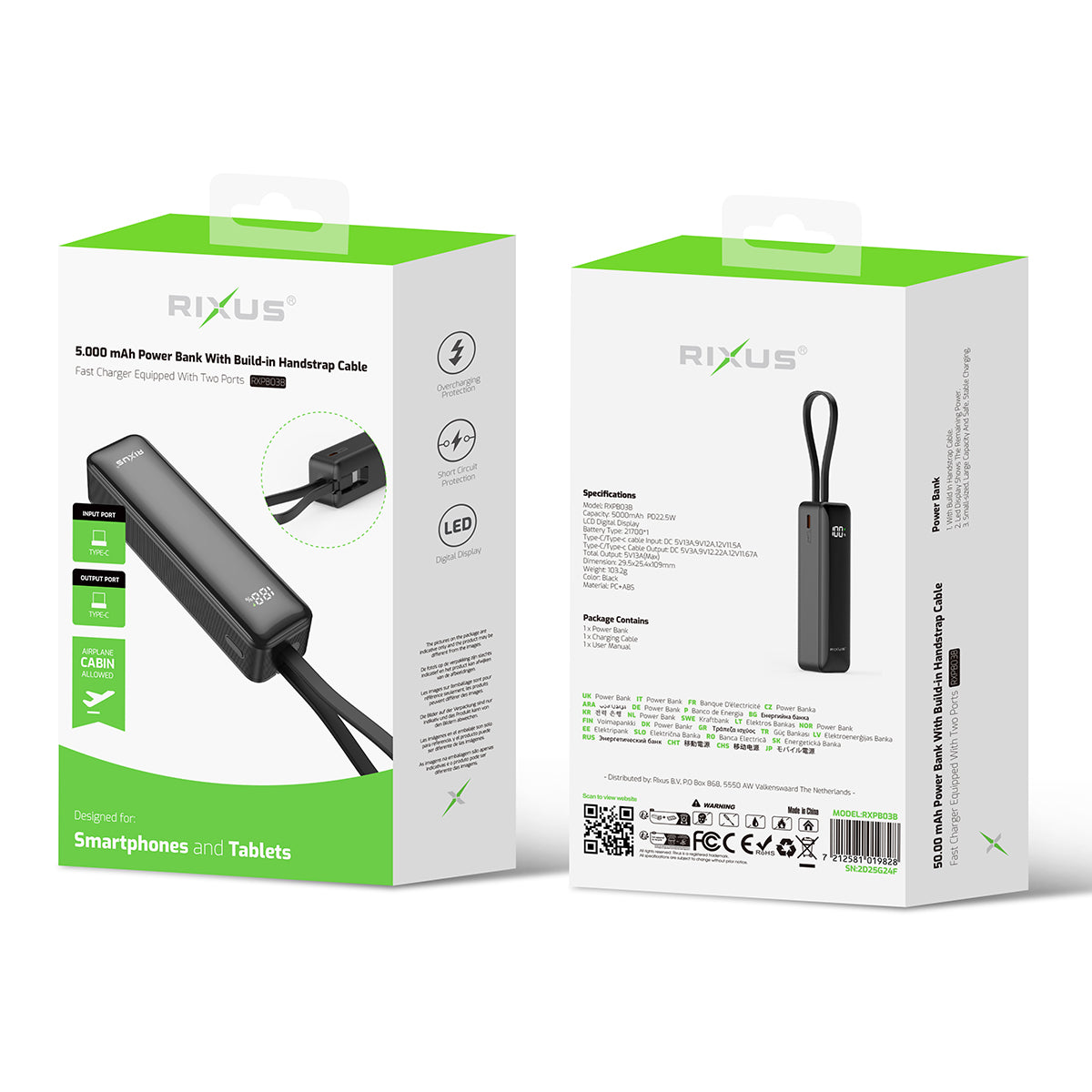 Powerbank 5000mAh Câble USB-C Intégré Écran Digital