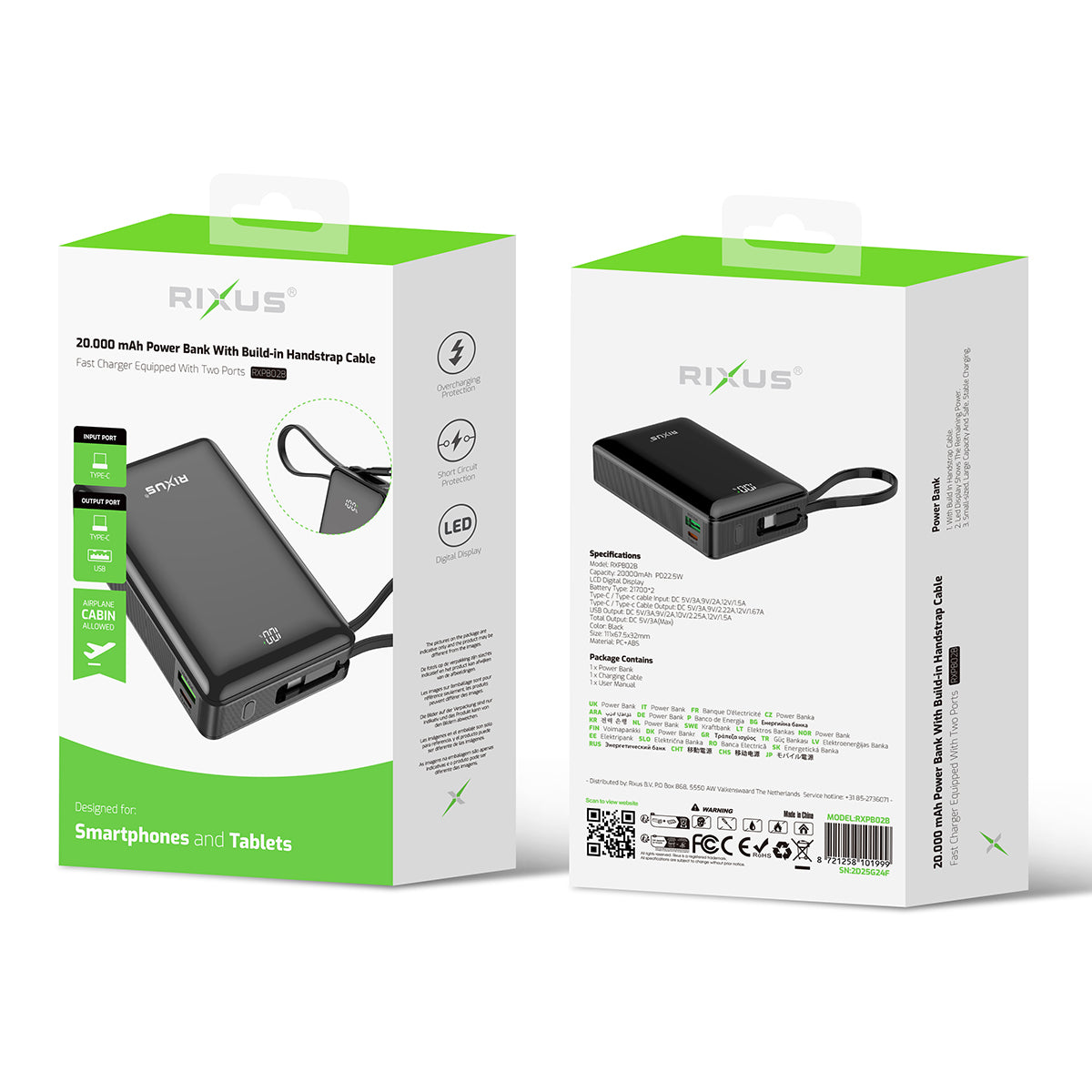 Powerbank 20000mAh Câble USB-C Intégré Écran Digital
