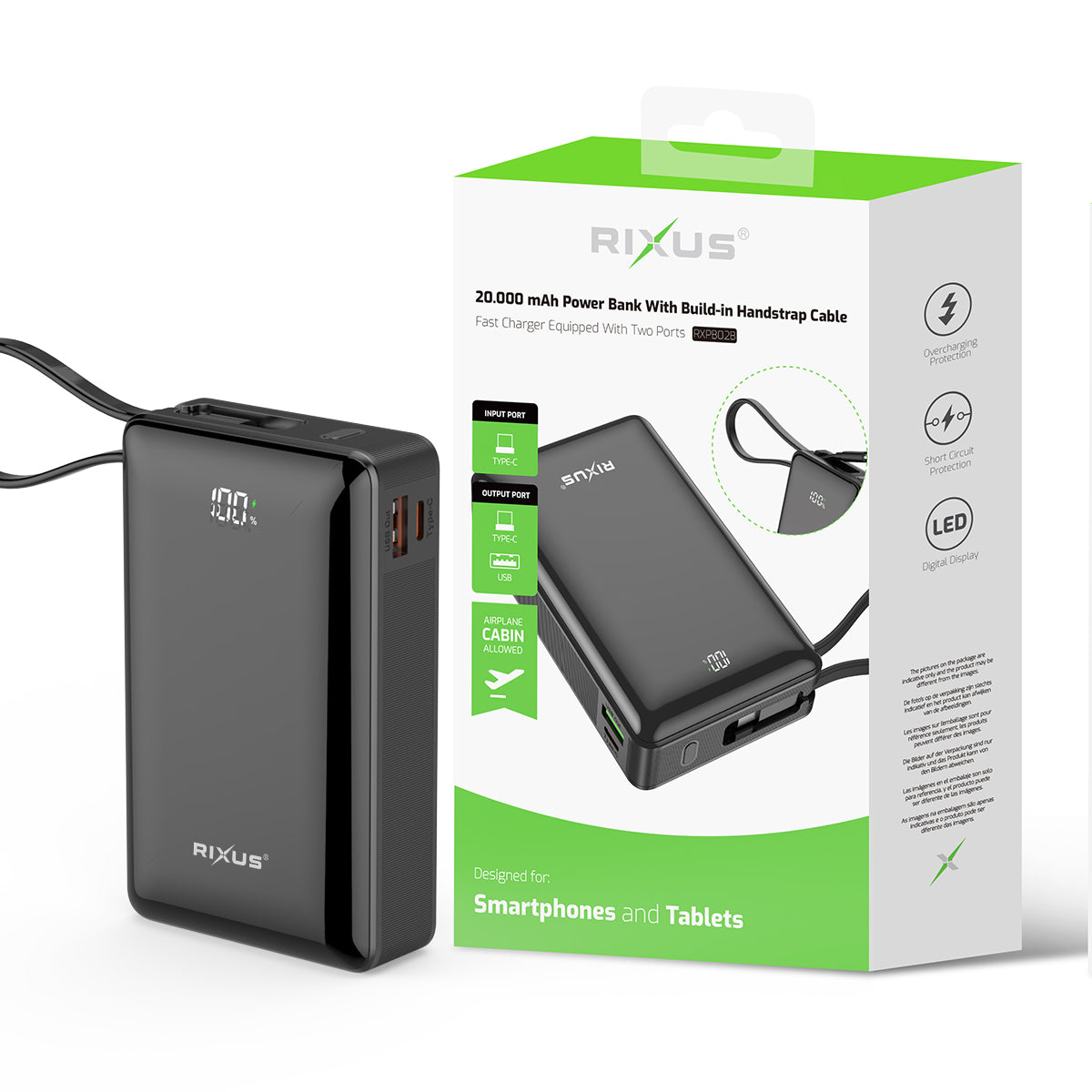 Powerbank 20000mAh Câble USB-C Intégré Écran Digital