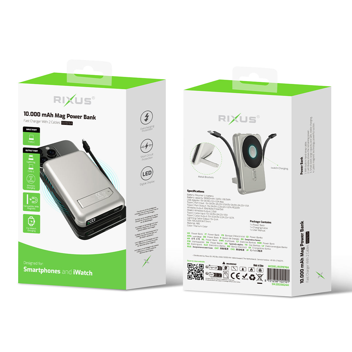 Powerbank MagSafe 10000mAh Câble Intégré Argent