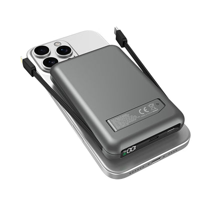 Powerbank MagSafe 10000mAh Câble Intégré Gris