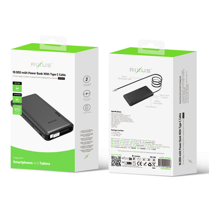 Powerbank 10000mAh 22.5W Câble USB-C 70cm Intégré