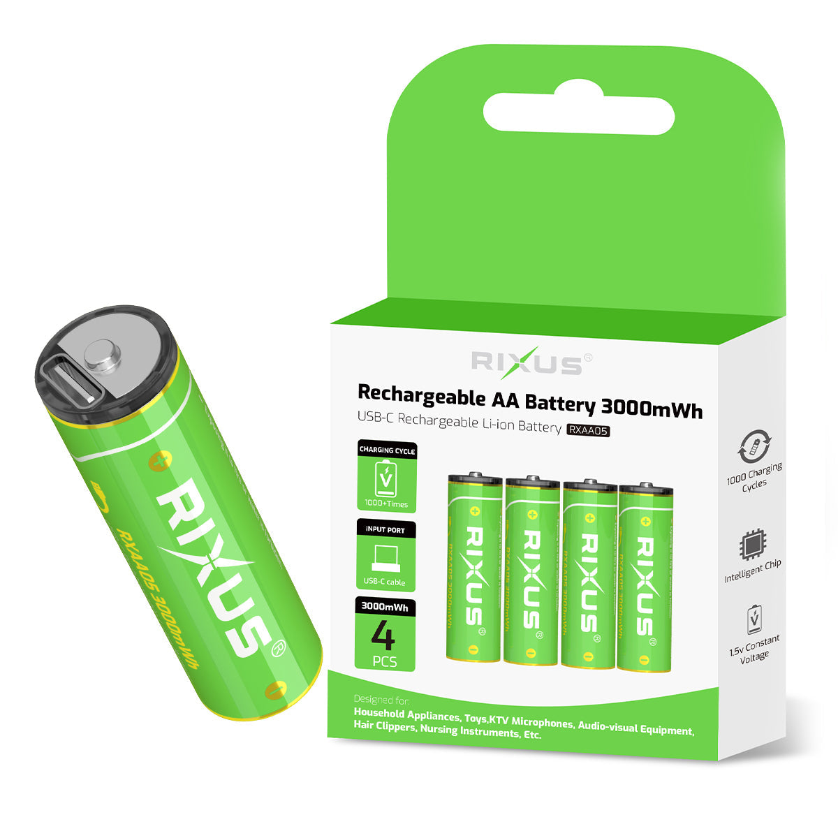Batteries AA Rechargeables USB-C 3000mWh Pack x4