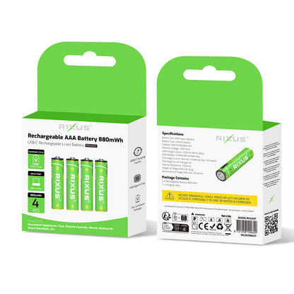 Batteries AAA Rechargeables USB-C 880mWh Pack x4