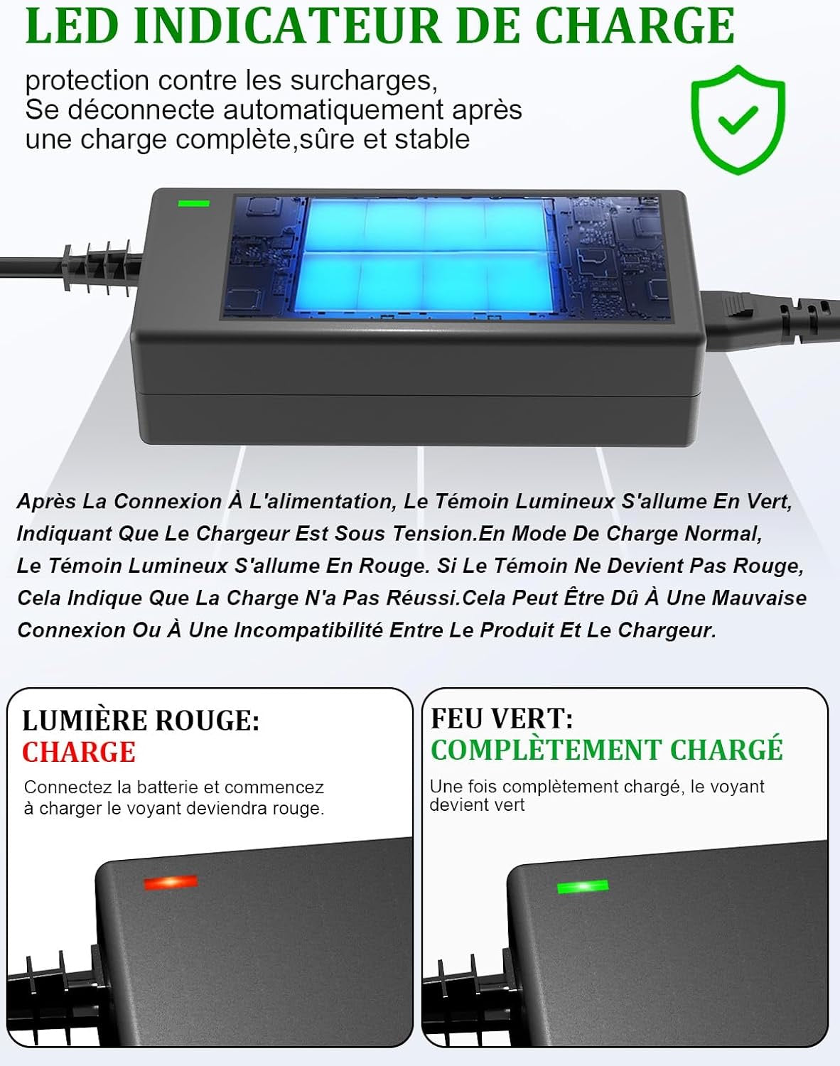 Chargeur Trotinette Electrique, 42V 2A Chargeur Hoverboard 36V Trottinette
