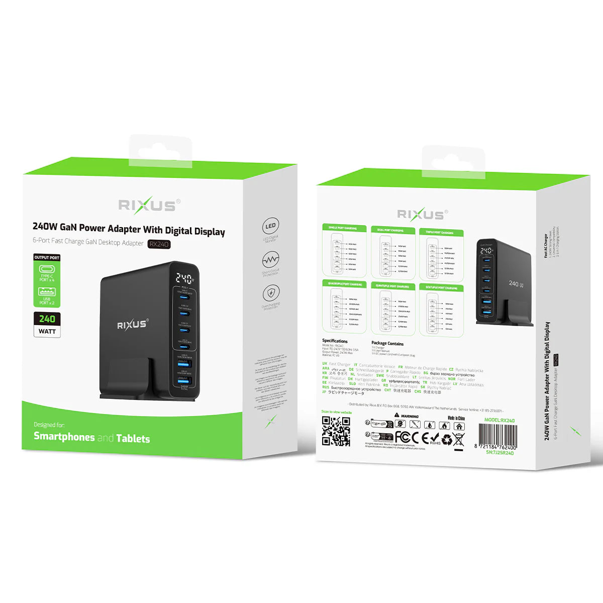Chargeur GaN 240W Écran Digital – Noir