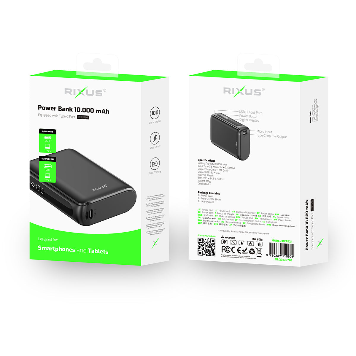 Powerbank Compact Écran Digital 10000mAh Noir