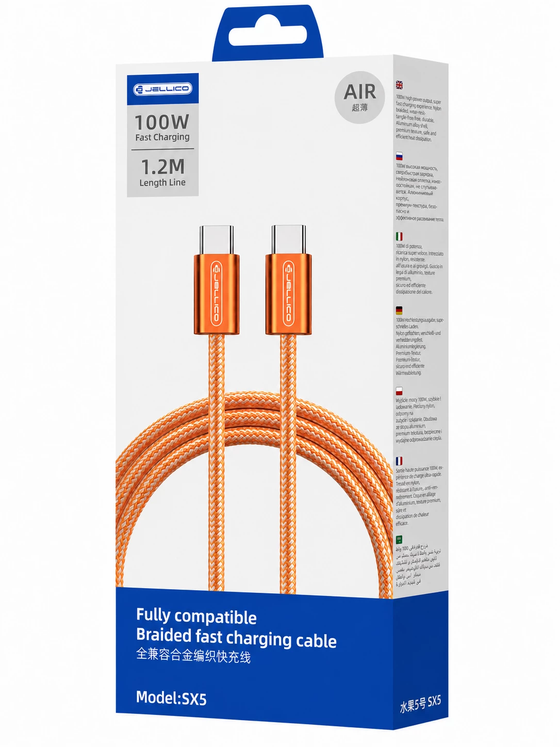 Câble JELLICO SX5 USB-C vers USB-C 100W Orange