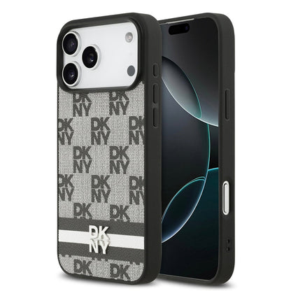 DKNY iPhone 17 Pro Max Checkered Stripes Noir