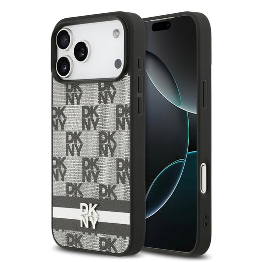 DKNY iPhone 17 Pro Max Checkered Stripes Noir